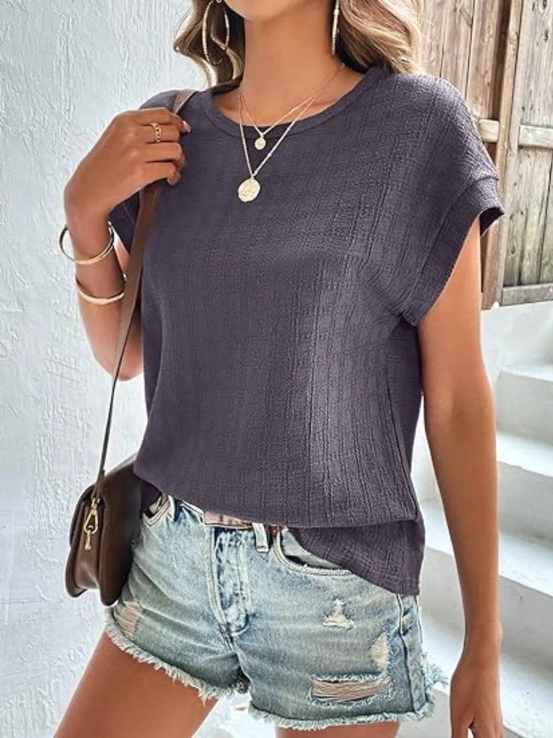 Round Neck Cap Sleeve T-Shirt
