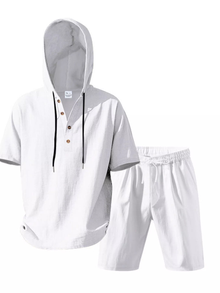 Men's Full Size Casual Short Sleeve Hooded Top & Shorts Set Plus Size