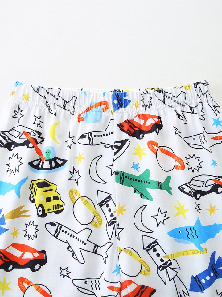 Children's Cartoon Vehicle Print Tee and Shorts Set