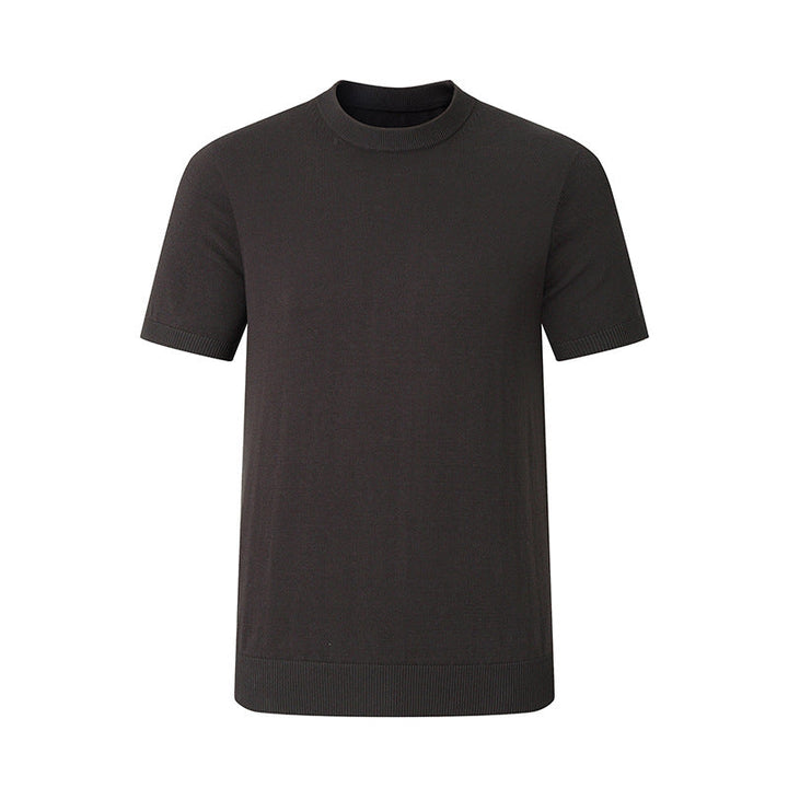 Pure Cotton Yarn Knitted Men's Short-sleeved T-shirt Round Neck