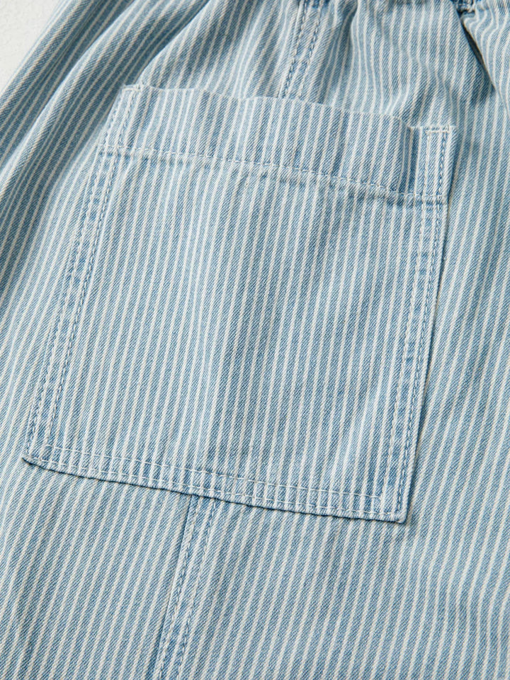 Stripe Mid Rise Drawstring Waist Jeans