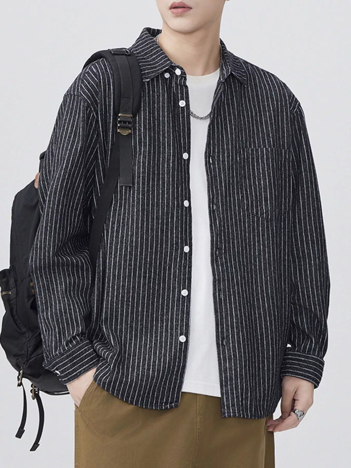 Men's Plus Size Striped Button Up Long Sleeve Shirt