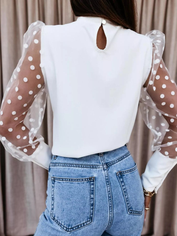 Polka Dot Mesh Sleeve Blouse