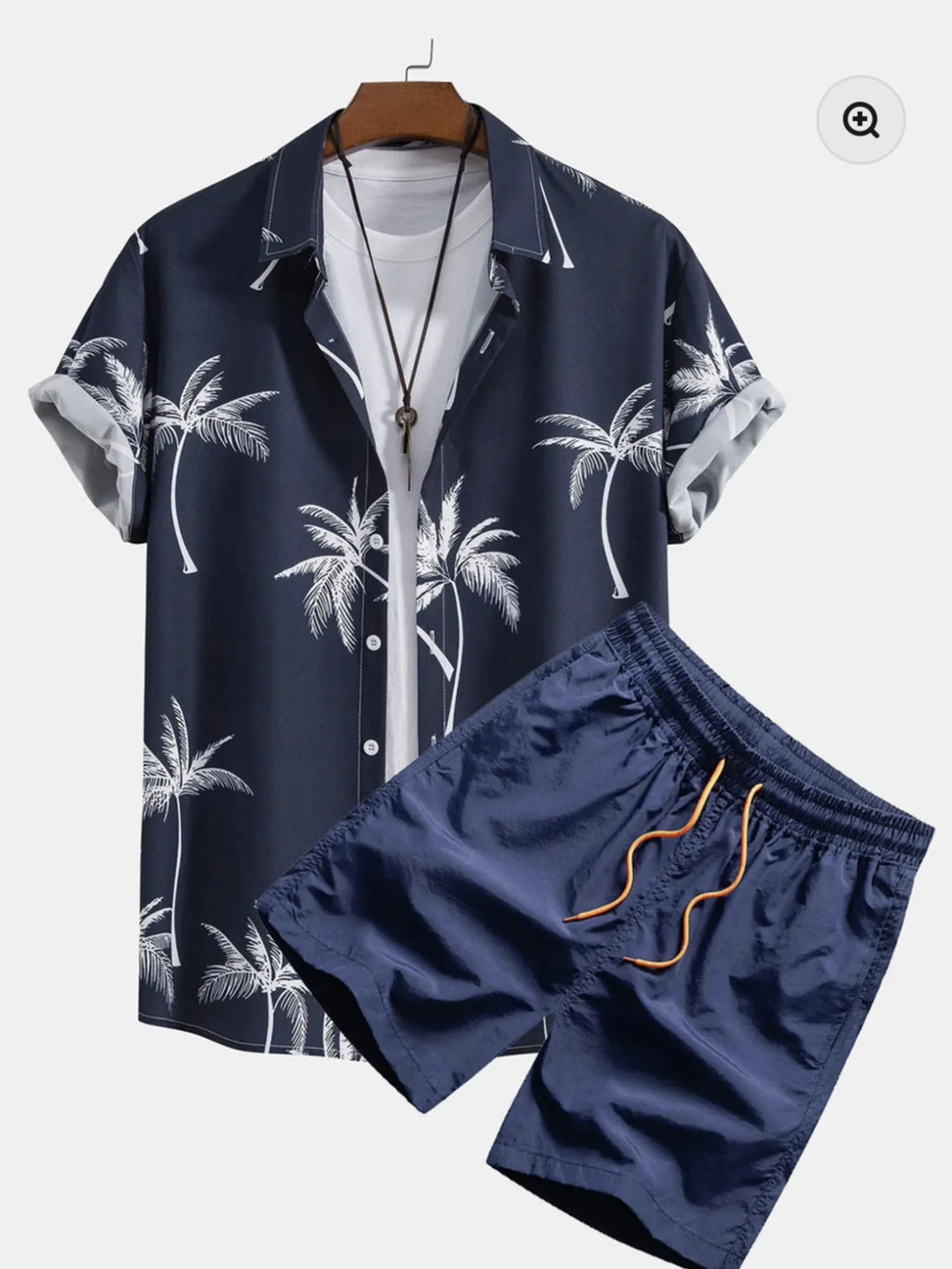 Men's Full Size Palm Tree Print Short Sleeve Shirt and Shorts Set Plus Size