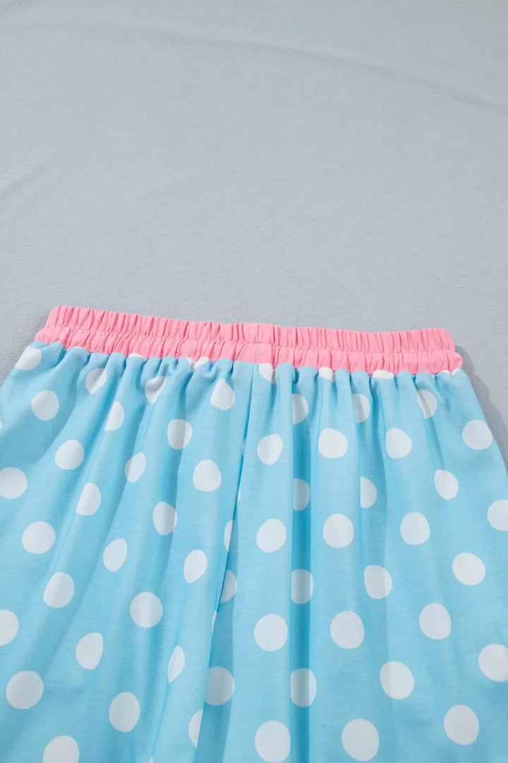 Polka Dot Contrast Trim Top and Drawstring Shorts Set
