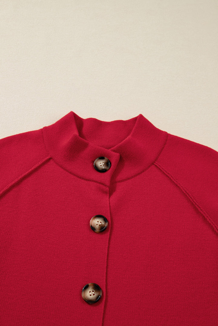 Fiery Red Collared Button Front Wrapped Cardigan Jacket