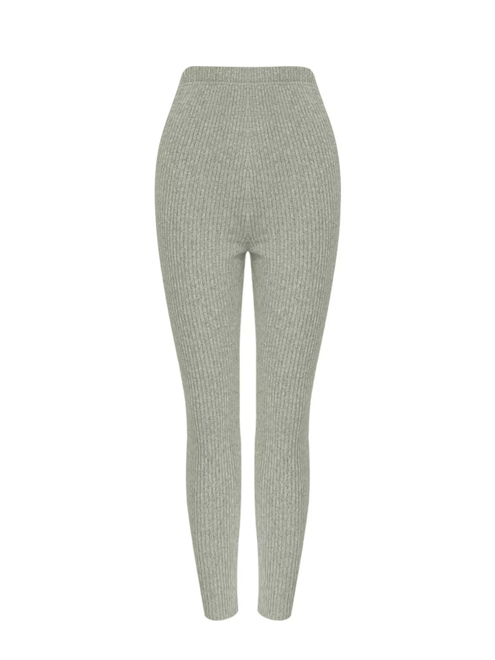 Ribbed Knit Long Sleeve Top and Pants Set