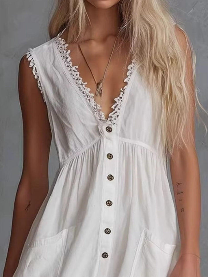 Sleeveless V-Neck Mini Dress with Pockets