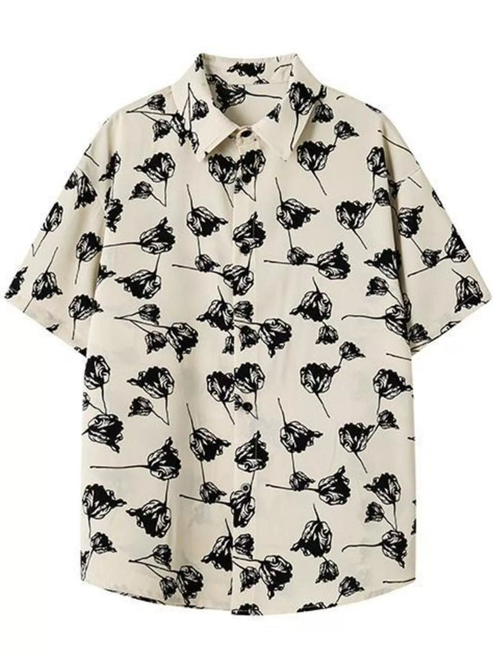 Men's Plus Size Printed Button Up Short Sleeve Shirt