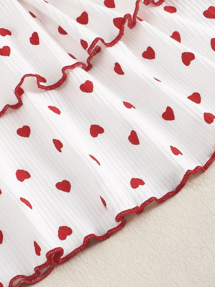 Children's Heart Print Tiered Dress and Belt Set