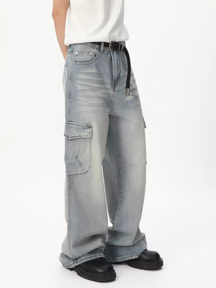 Men's Loose Fit Wash Cargo Jeans