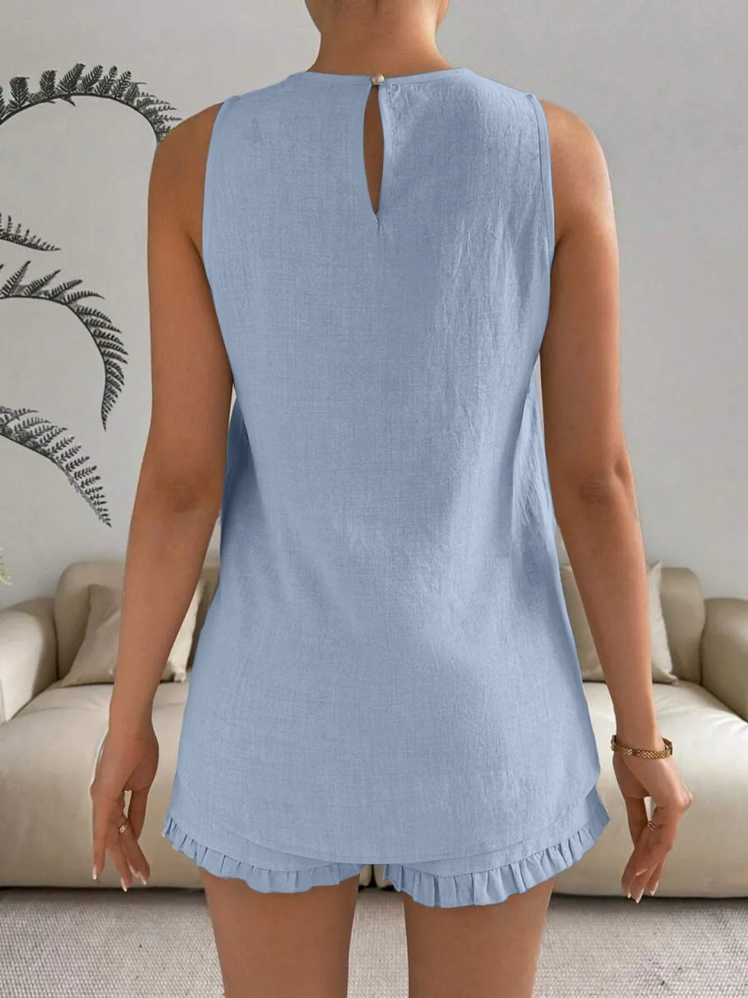 Lace Detail Round Neck Tank and Shorts Set