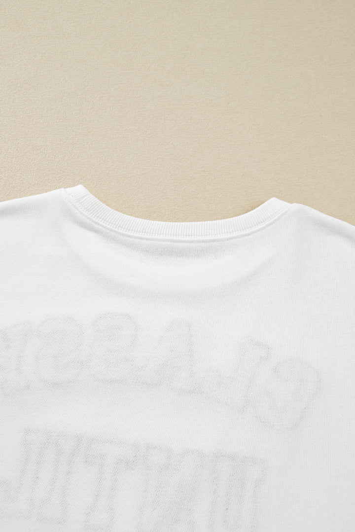 White CLASSY UNTIL KICKOFF Plush Letter Patched Loose Sweatshirt