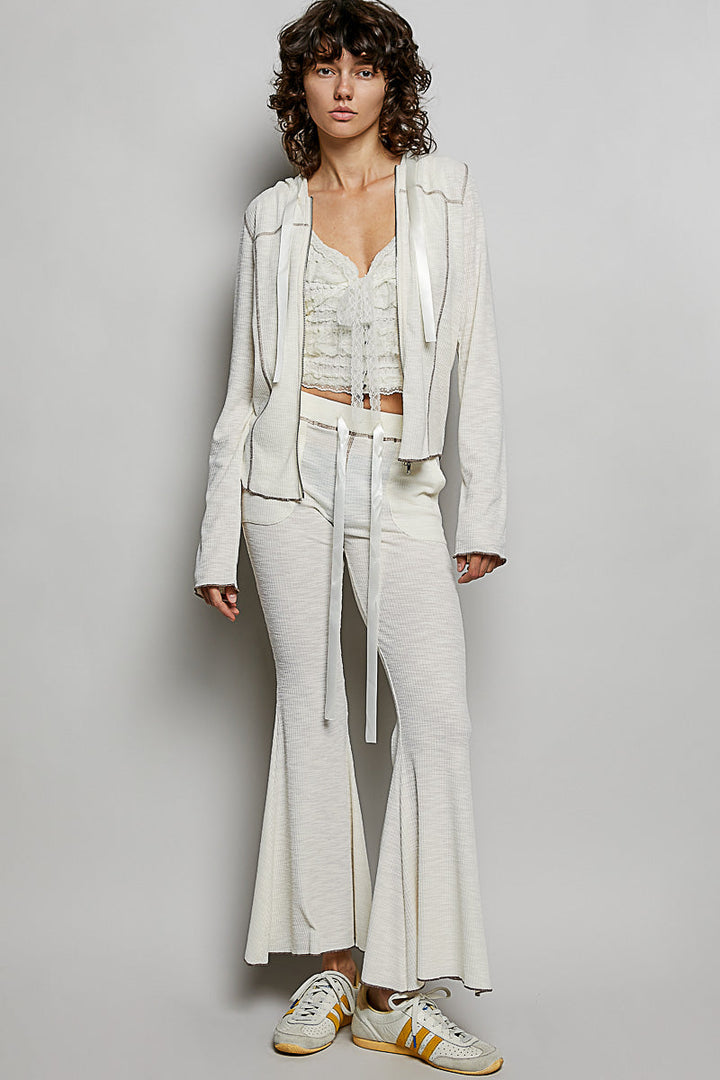 POL Drawstring Textured Ribbed Knit Pants