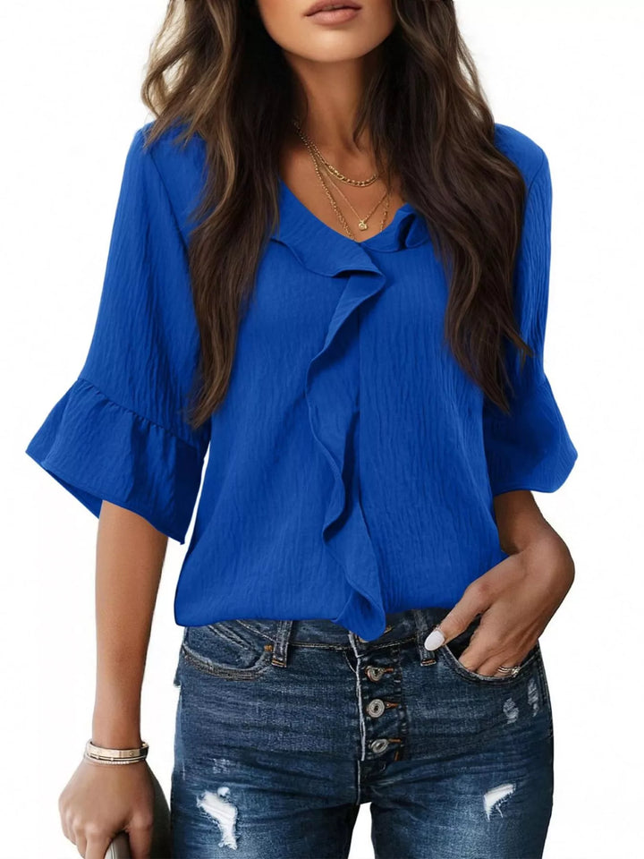 Ruffle Trim V-Neck Blouse