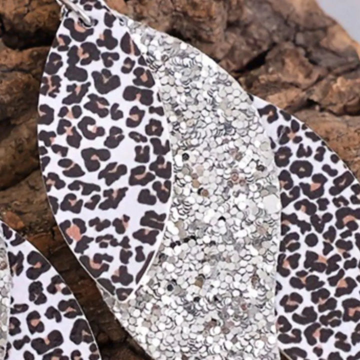 Leopard Print Leather Leaf Drop Earrings