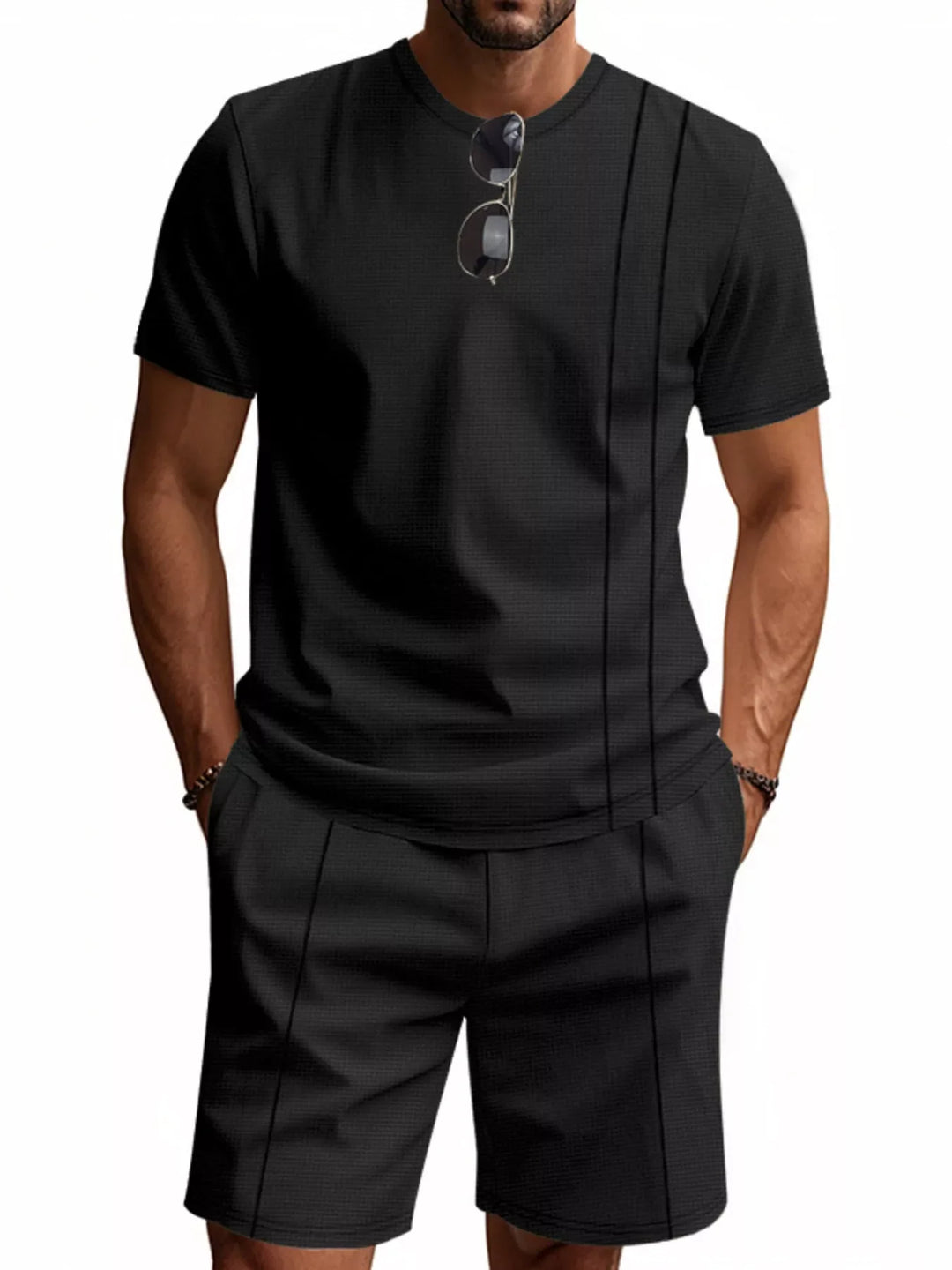 Men's Full Size Casual Striped Short Sleeve T-Shirt and Shorts Set Plus Size