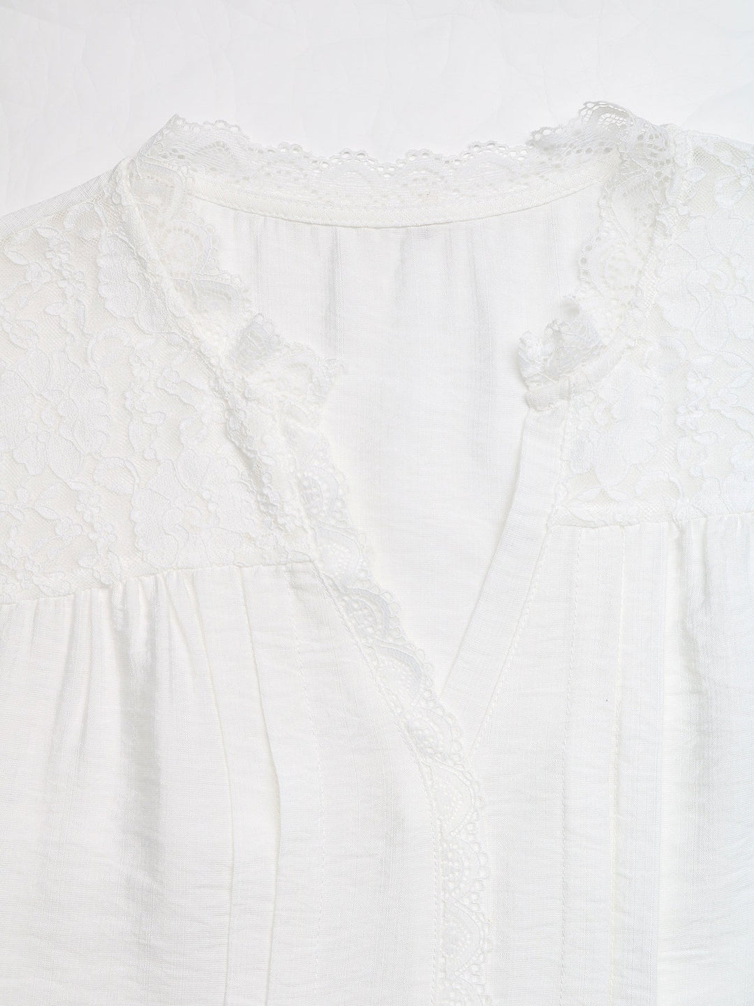 Lace Trim Notched Blouse