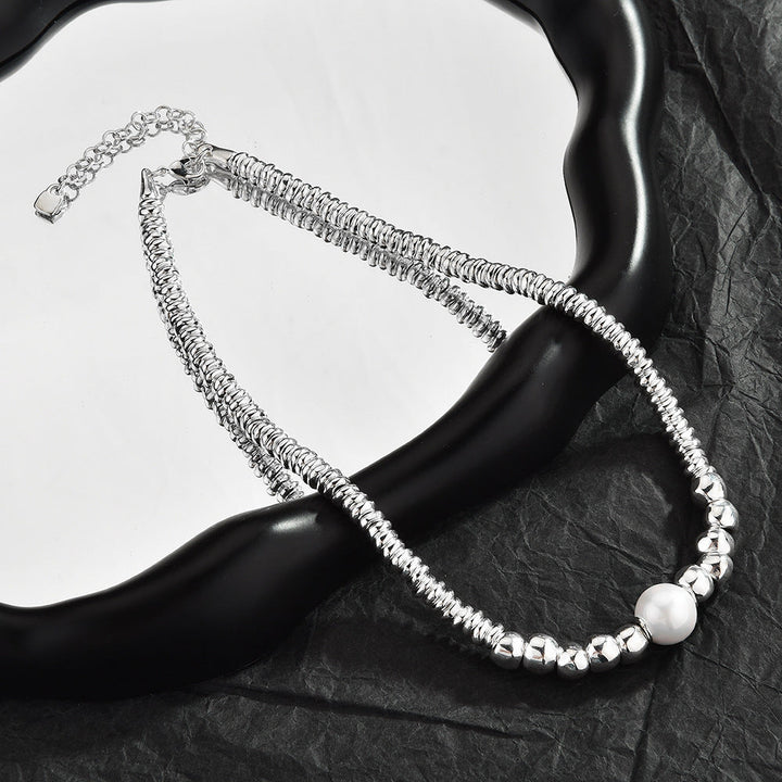 Irregular Broken Silver Pearl Choker Necklace For Women, Adjustable Dainty Collarbone Chain, Elegant Long Sweater Chain French Fashion Jewelry