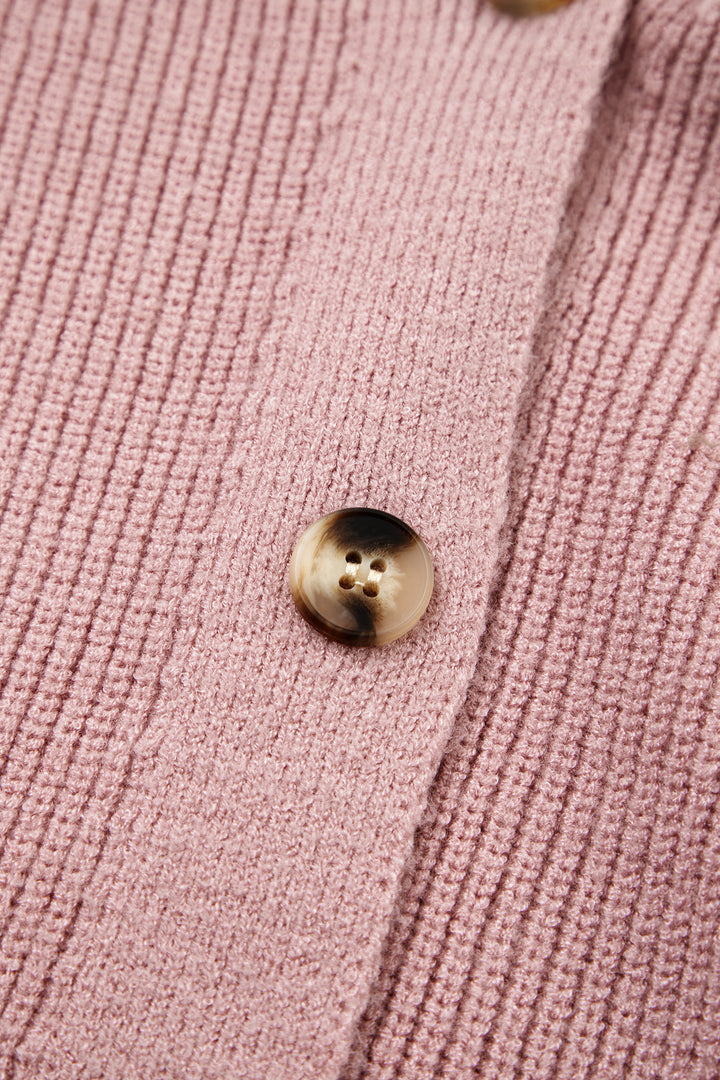 Light Pink Mixed Texture Knit Button V Neck Sweater Cardigan