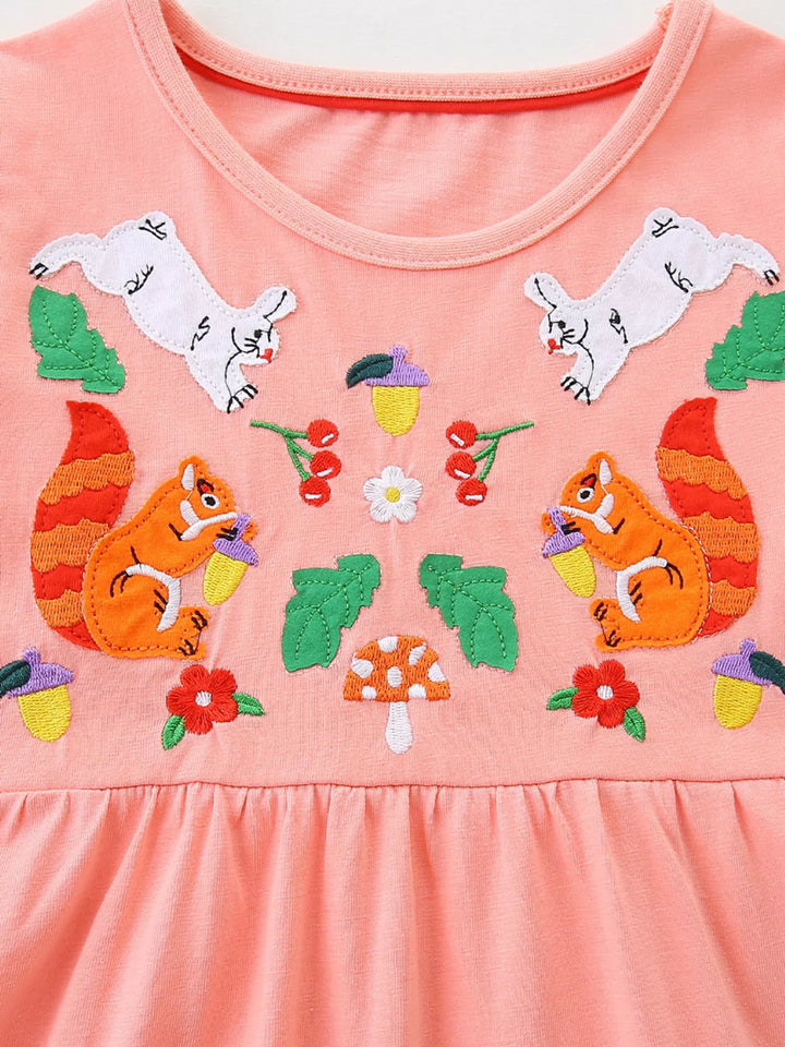 Children's Animal Embroidered Long Sleeve Dress