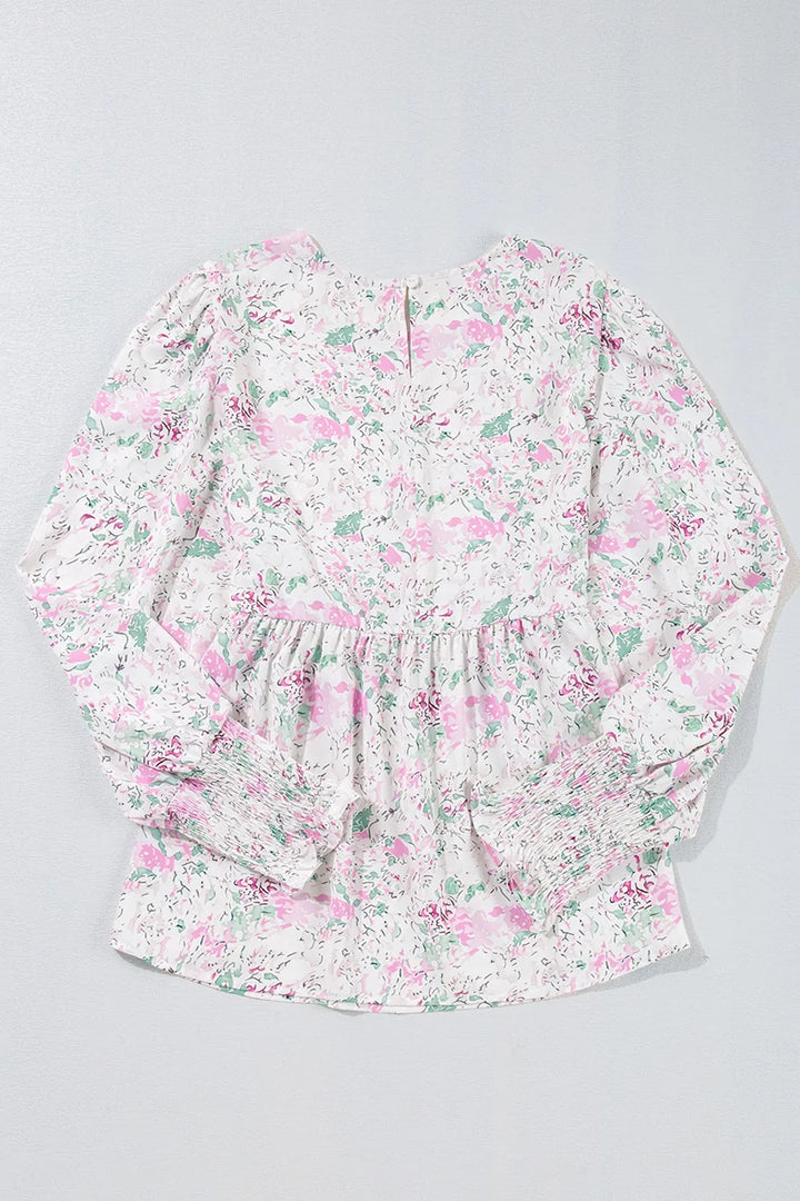 Printed Round Neck Long Sleeve Blouse