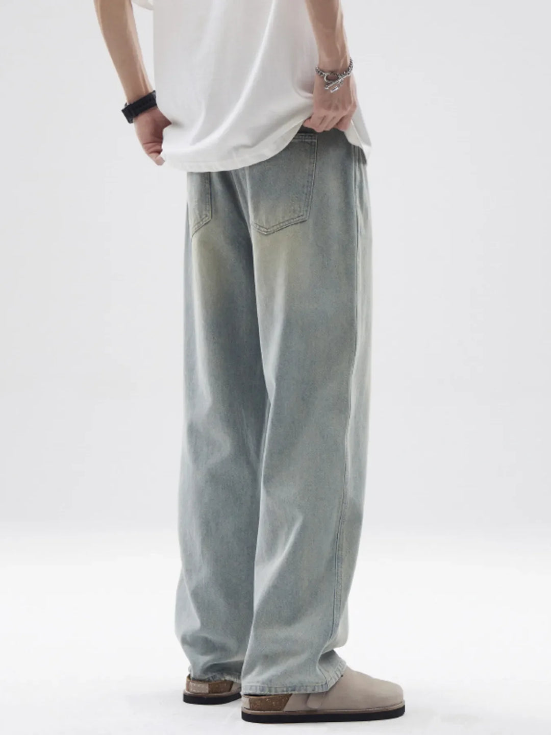Men's Full Size Vintage Washed Wide Leg Relaxed Fit Jeans Plus Size