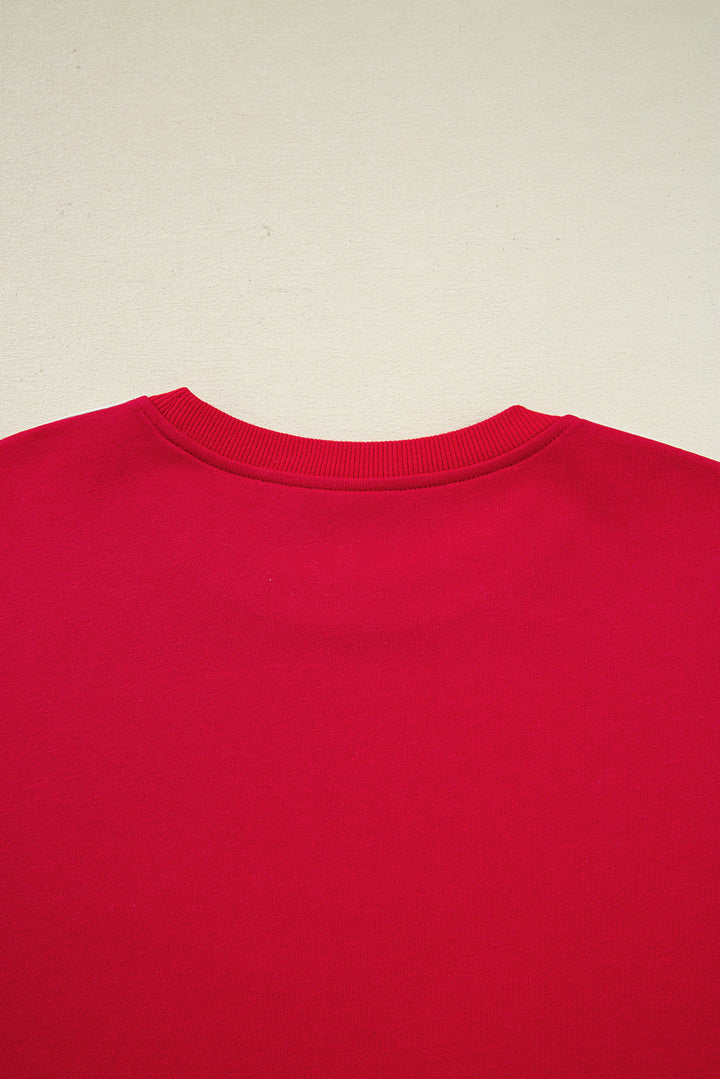 Fiery Red Varsity Striped Detail Crewneck Pullover Elastic Sweatpants 2pcs Outfit