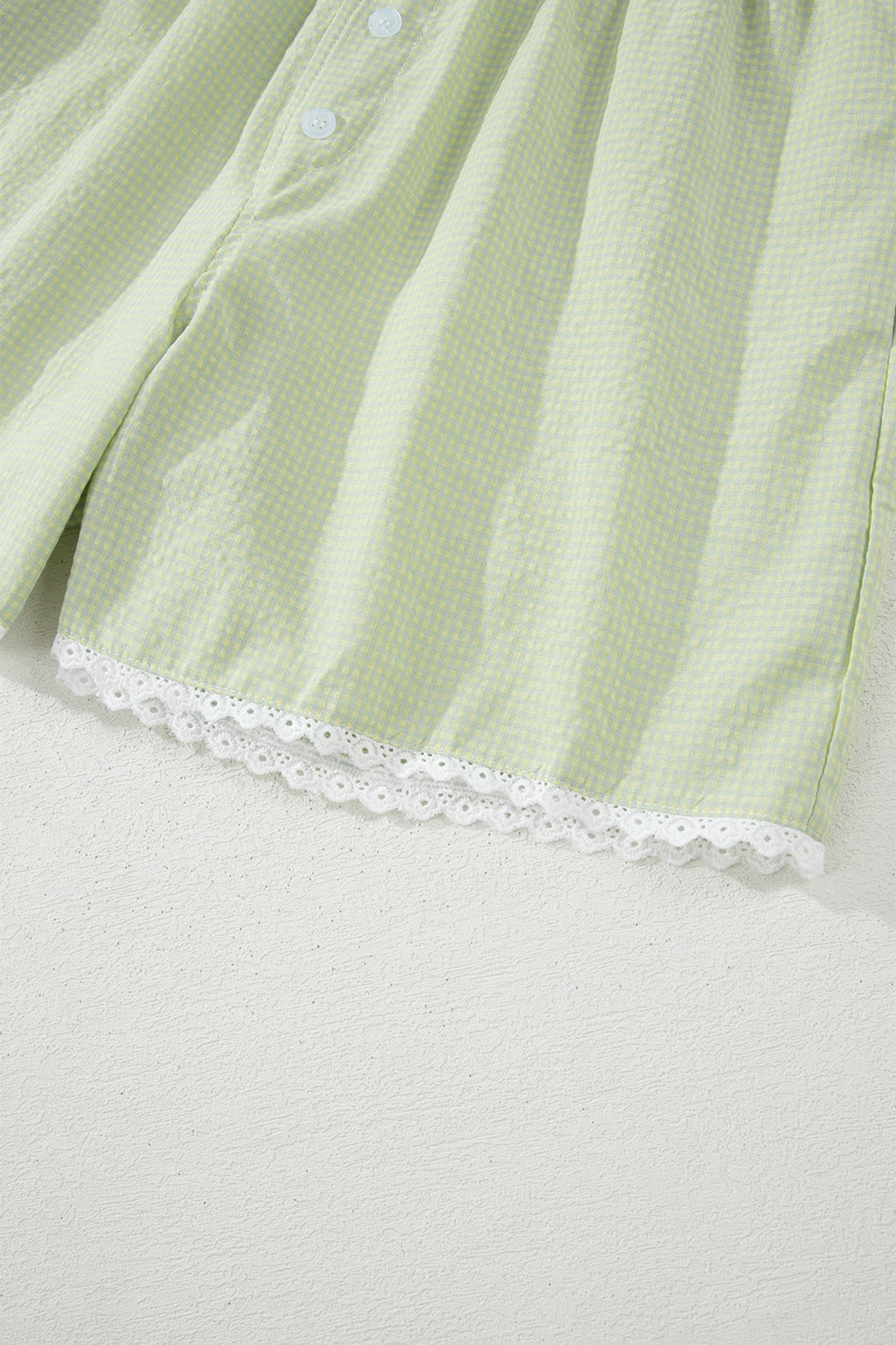 Green Gingham Plaid Button Detail Lace Trim Boxer Shorts