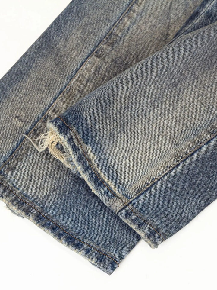 Men's Distressed Washed Straight Jeans