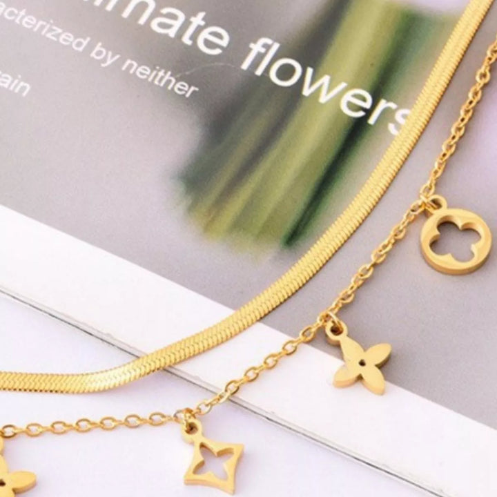 18K Gold-Plated Double Layered Charm Necklace