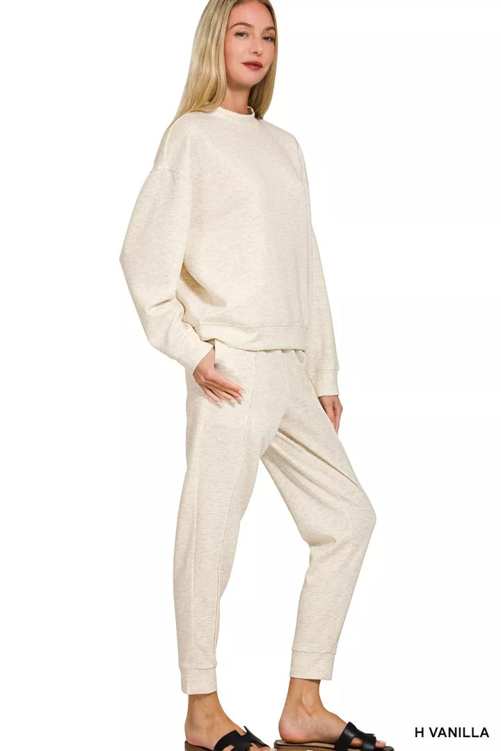 Zenana Scuba Mock Neck Sweatshirt and Joggers Set