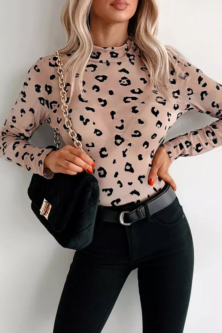 Leopard Print Sheer Mesh Bodysuit