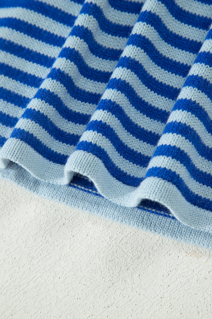 Blue Stripe Loose Half Sleeve Knit Button Down Sweater Cardigan