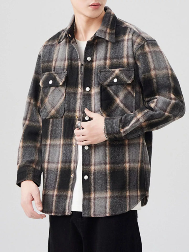 Men's Plaid Button Up Long Sleeve Shirt