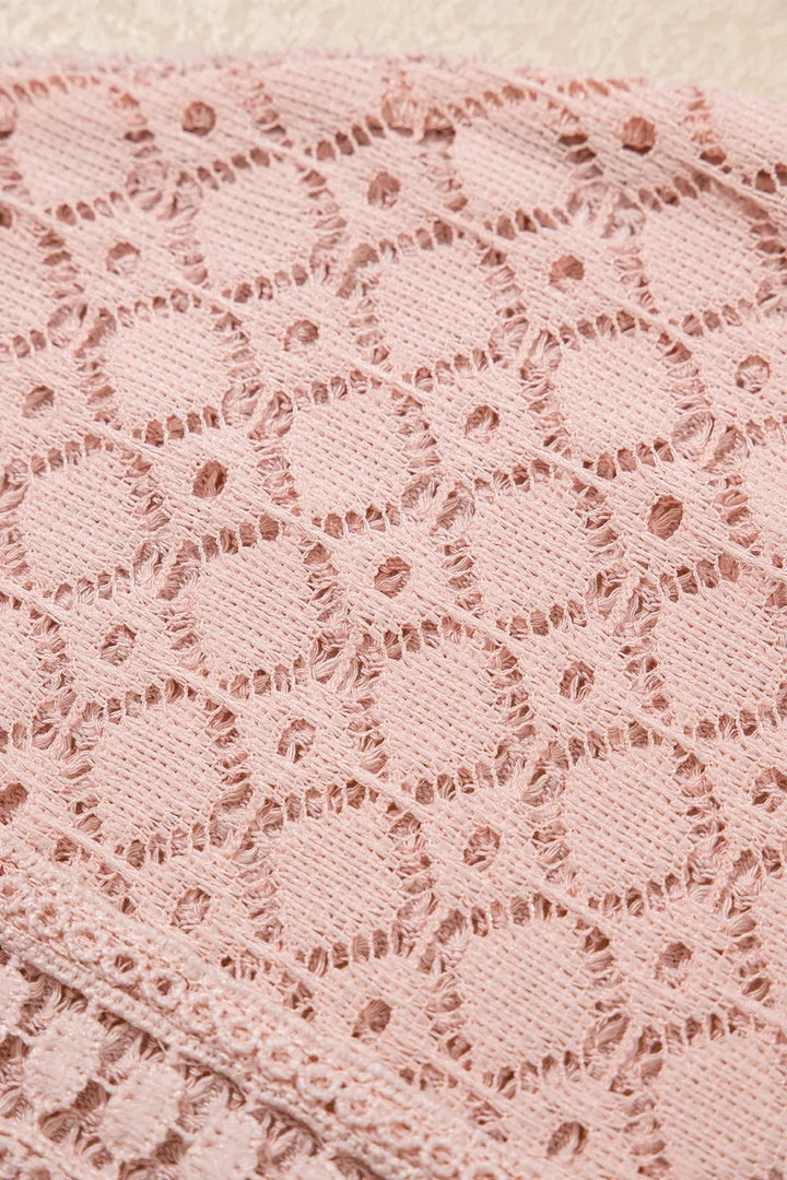 Lace Patchwork Waffle Short Sleeve Knit Top
