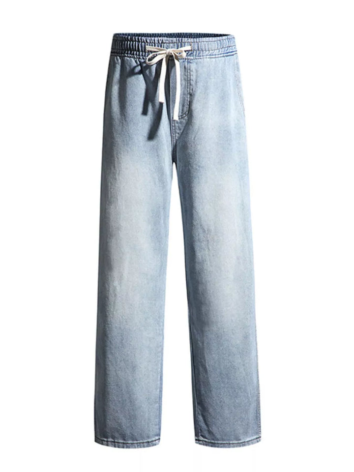 Men's Full Size Washed Wide Leg Drawstring Jeans Plus Size