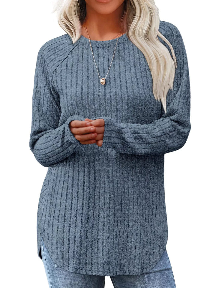 Ribbed Knit Long Sleeve T-Shirt