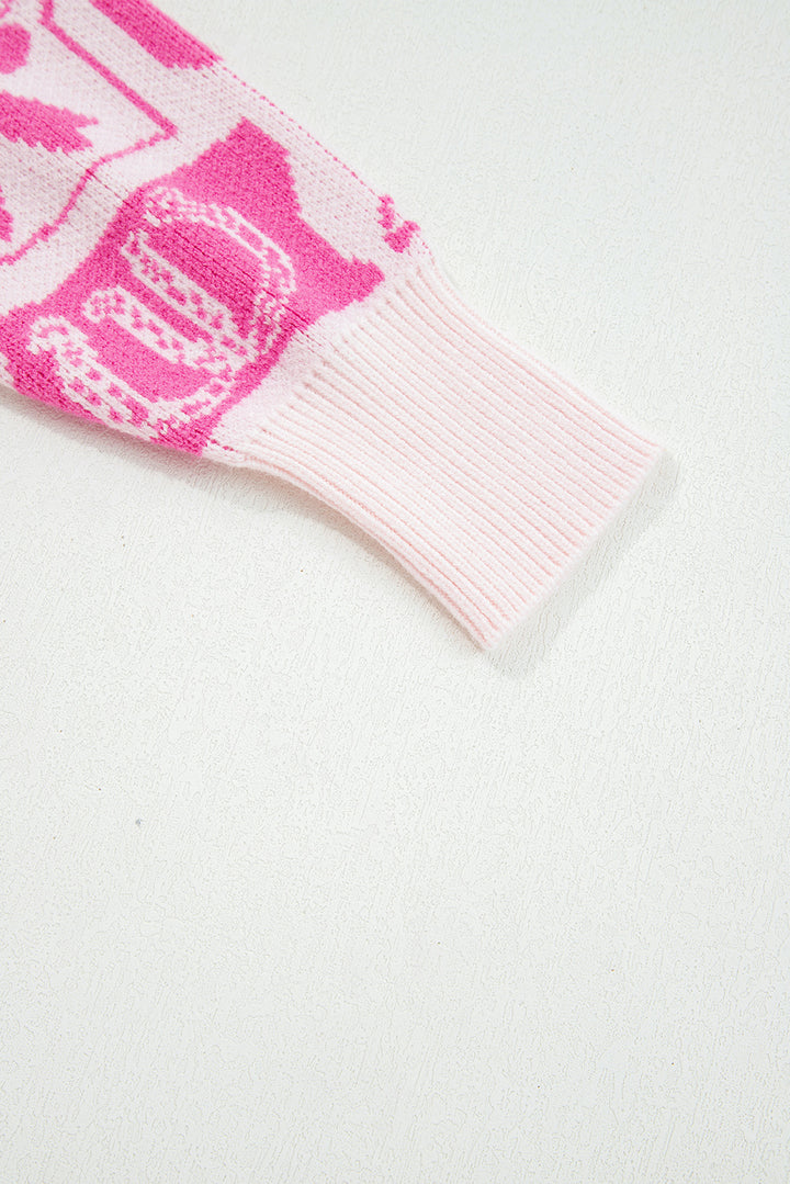 Pink Bows & Horseshoes Pattern Western Fashion Print Sweater