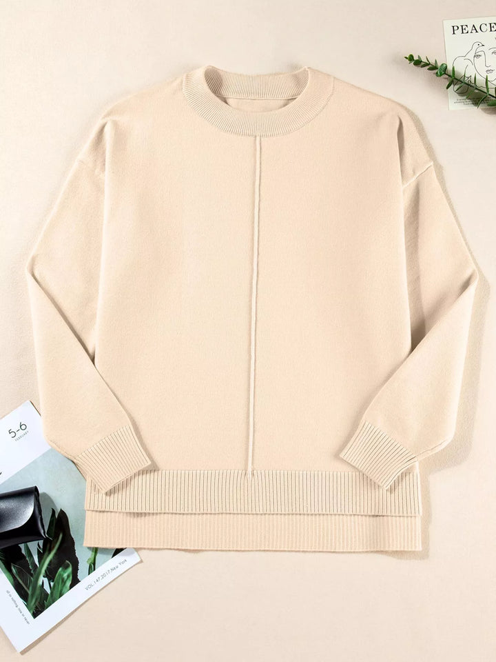 Front Center Seam Drop Shoulder Solid Sweater