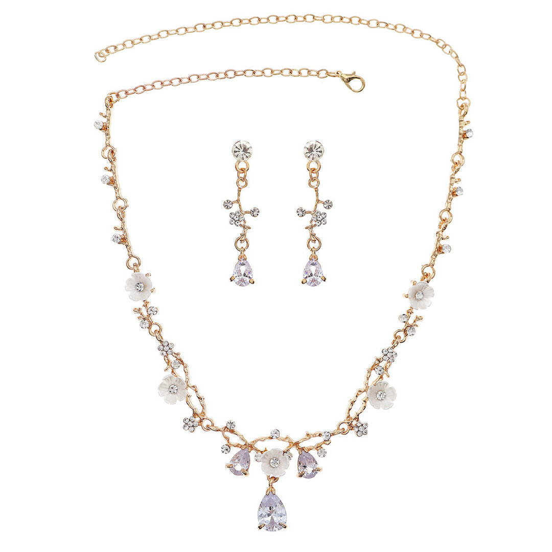 Rhinestone Pearl Earrings And Necklace Set Women