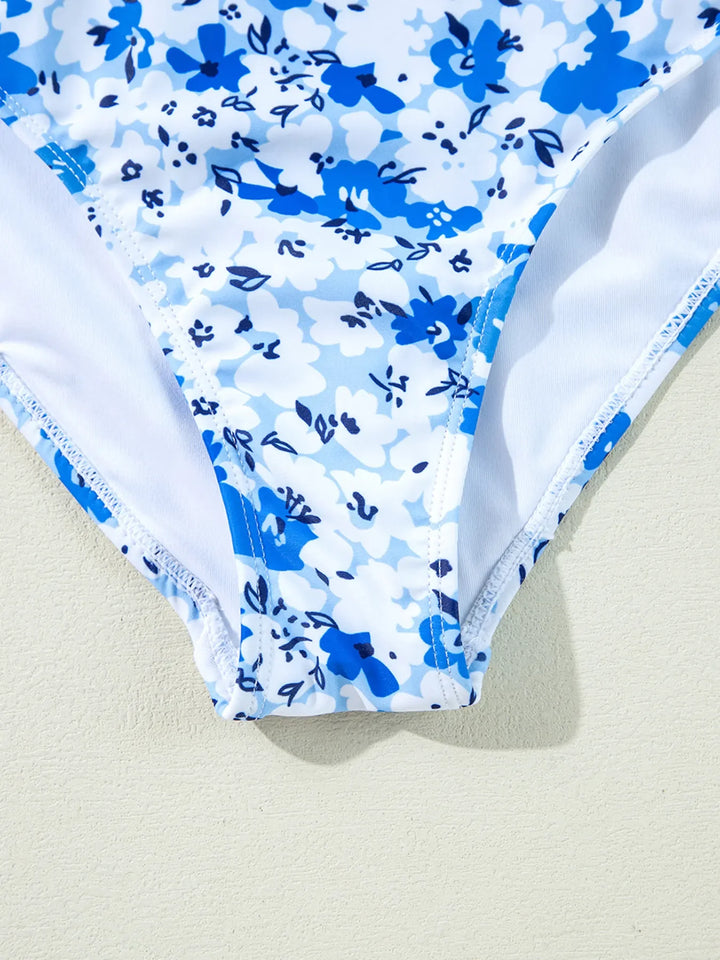 Floral Ruffled Strap Lace-up Hollow Out One Piece Swimsuit