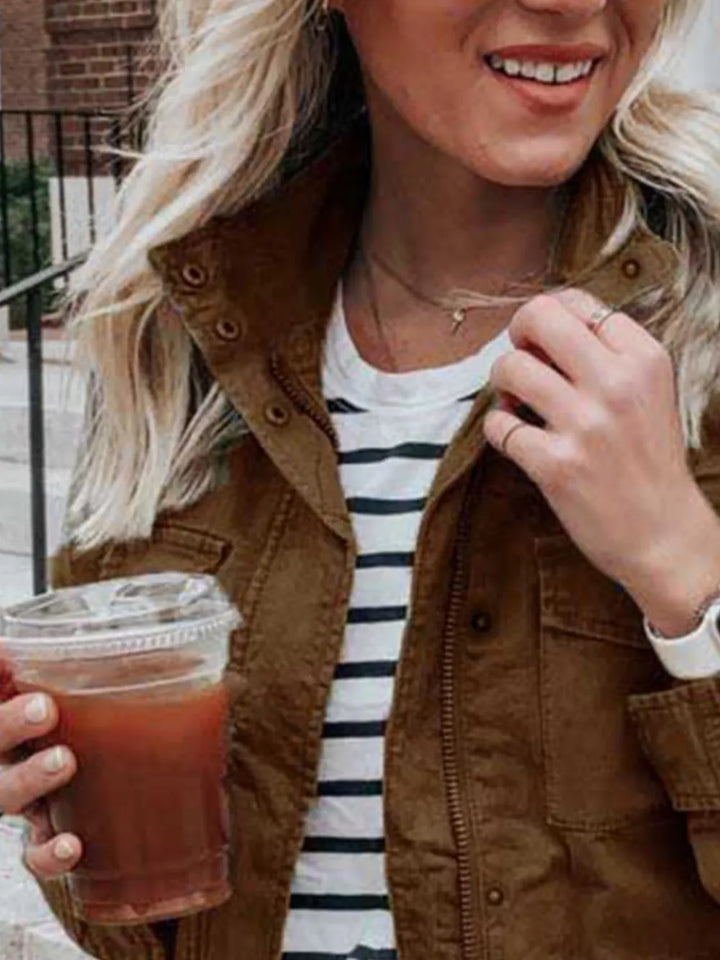 Pocketed Long Sleeve Zip Up Jacket