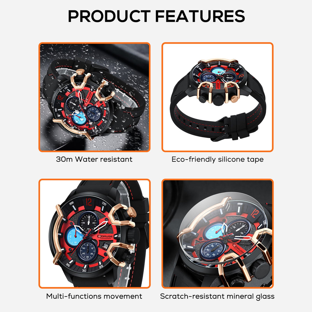 Multifunctional Waterproof Mens Luminous Quartz Watch