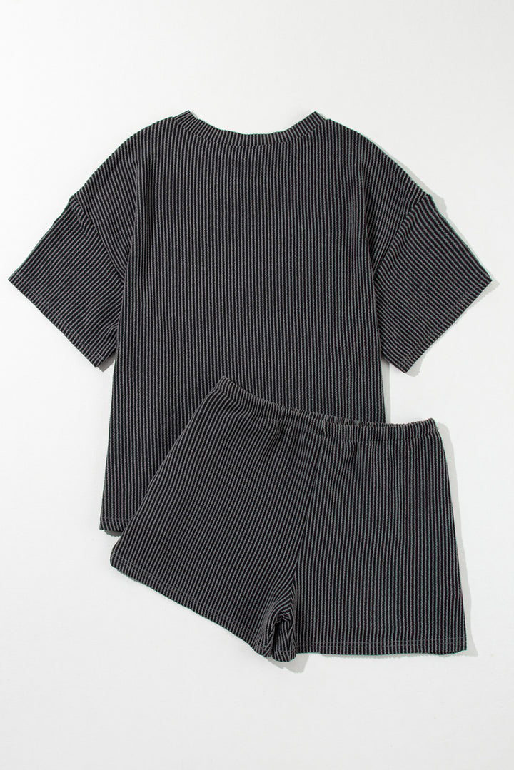 Carbon Grey Sequin Crawfish Food Print Textured Tee and Short Set