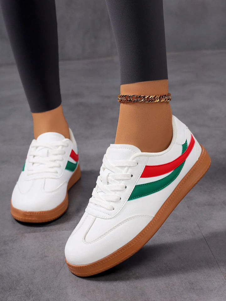 Lace Up Flat Sneakers with Stripe Accent