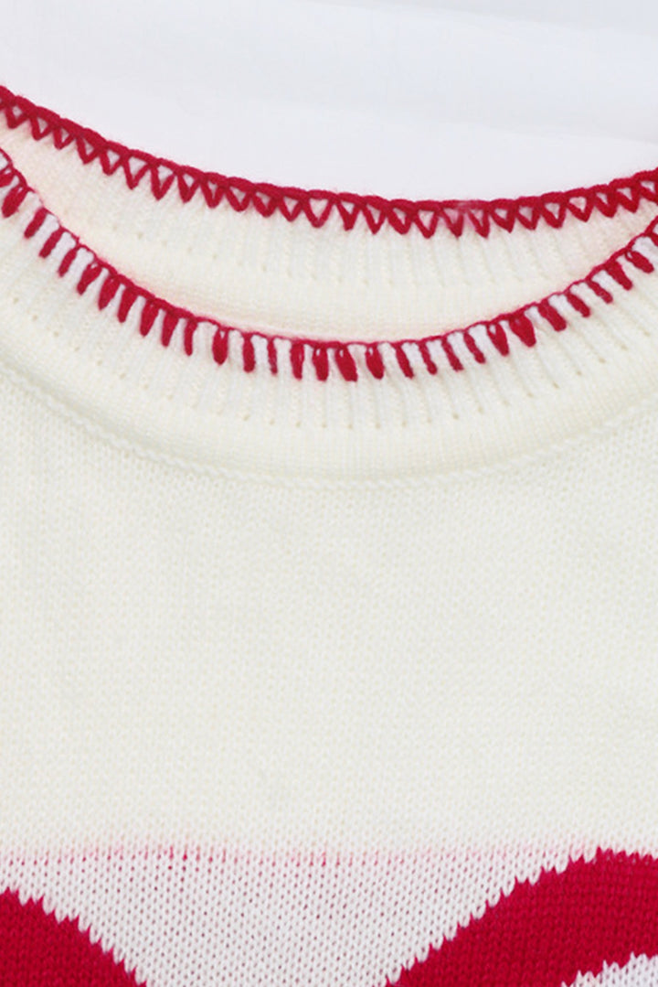 白色蝴蝶結圖案撞色裝飾聖誕寬鬆圖案毛衣