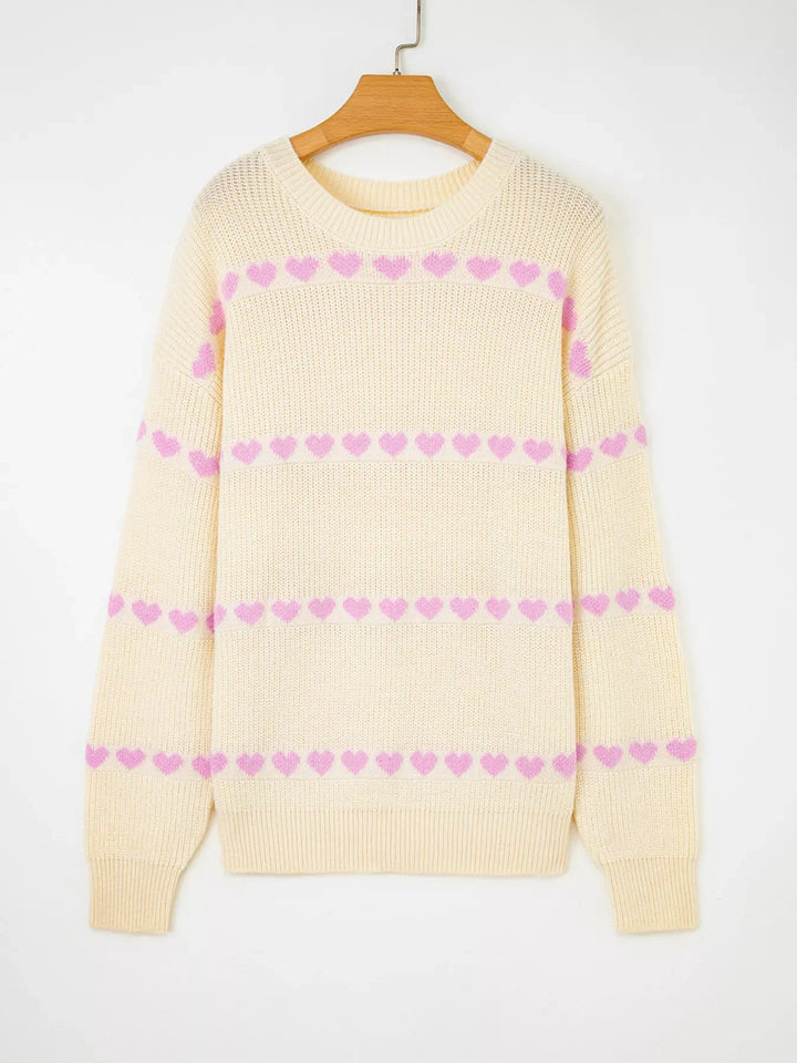 Heart Pattern Valentine Ribbed Knit Sweater