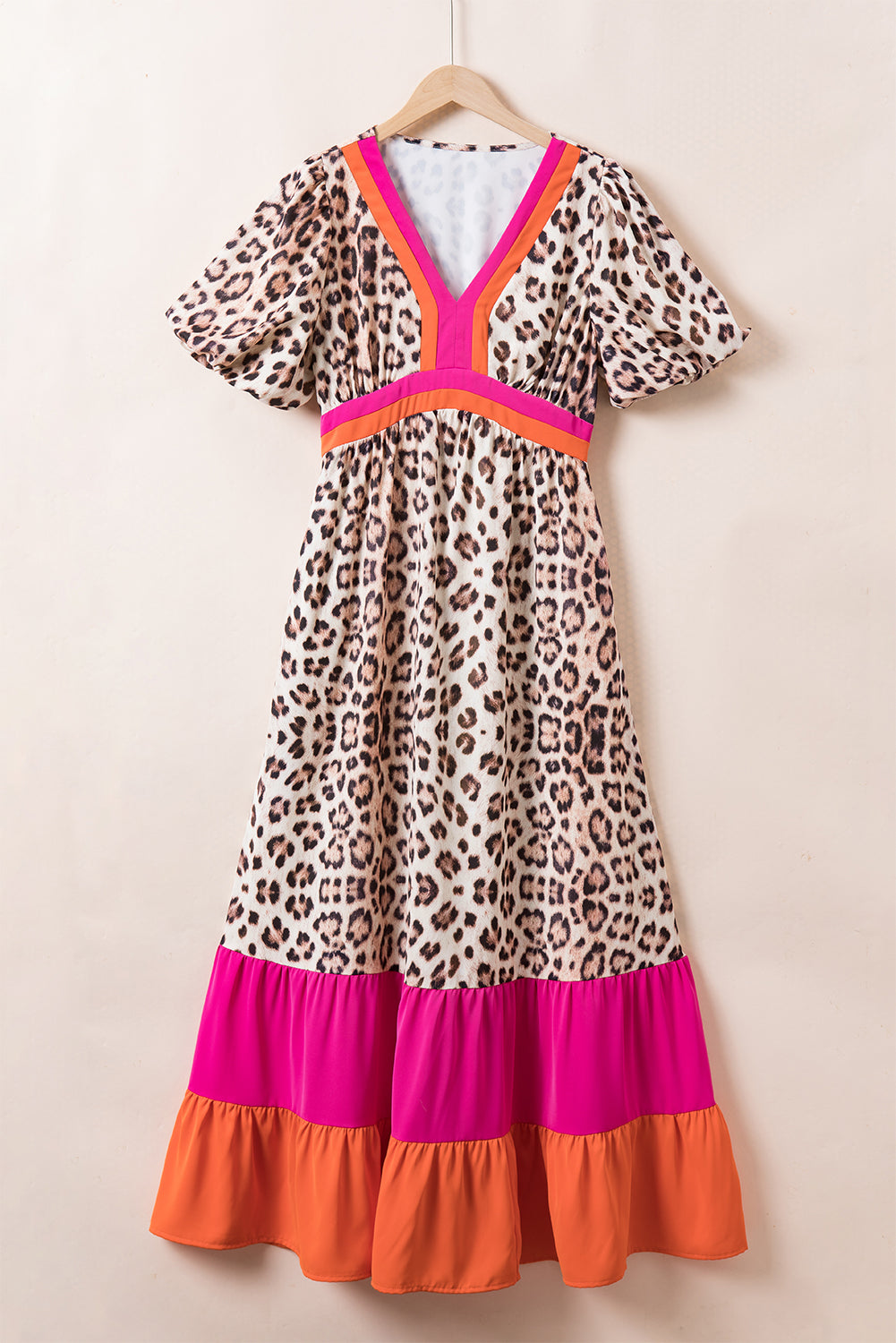 Bright Pink Leopard Colorblock Patchwork Bubble Sleeve Maxi Dress I am a Fashion Junky Bright Pink Leopard Colorblock Patchwork Bubble Sleeve Maxi Dress I am a Fashion Junky