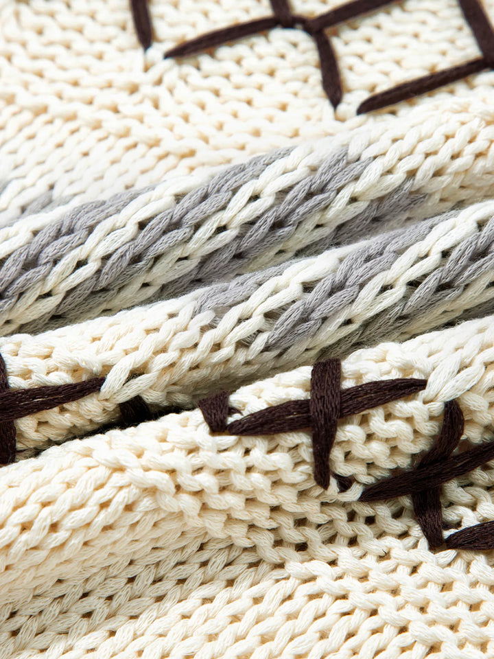 Contrast Stitch Detail V Neck Drop Shoulder Sweater